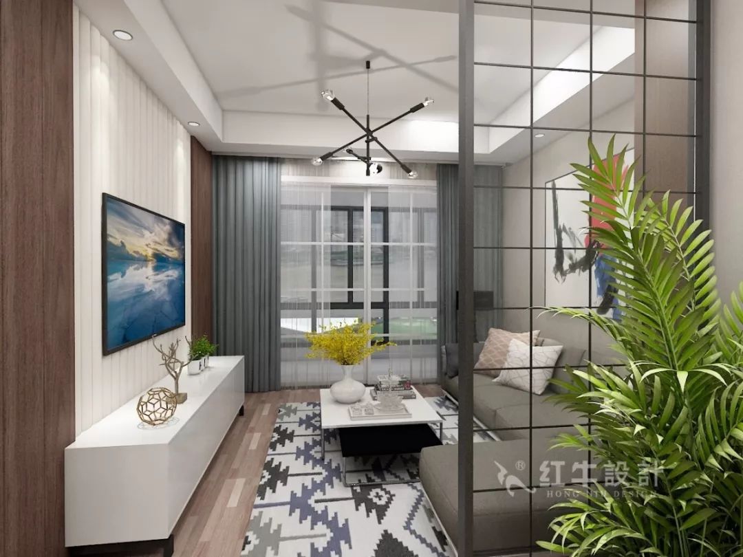 南京海赋尚城99㎡现代风格--幸福的三口之家05客厅餐厅玻璃隔断